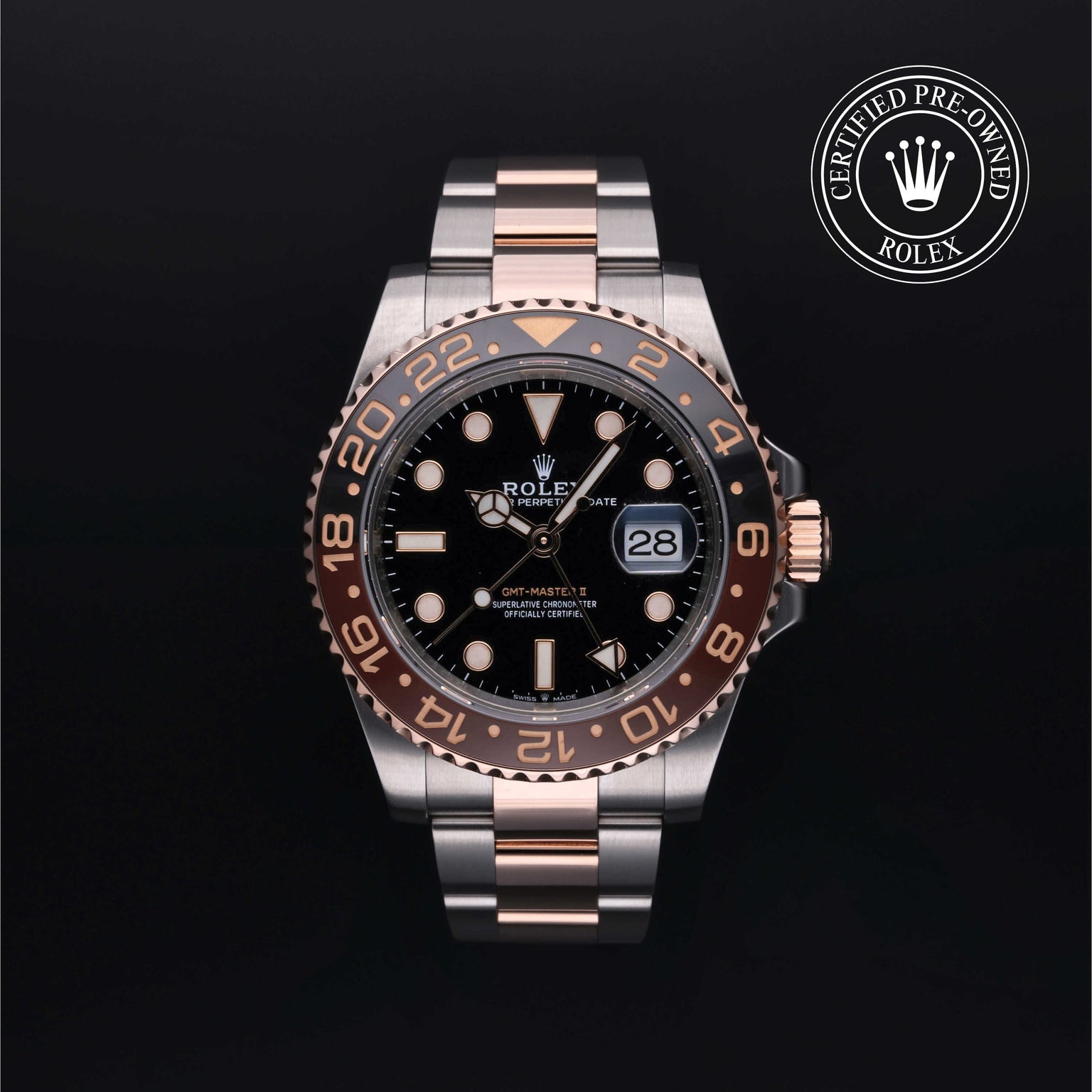 Rolex Certified Pre-owned GMT M126711CHNR-0002 front on black background
