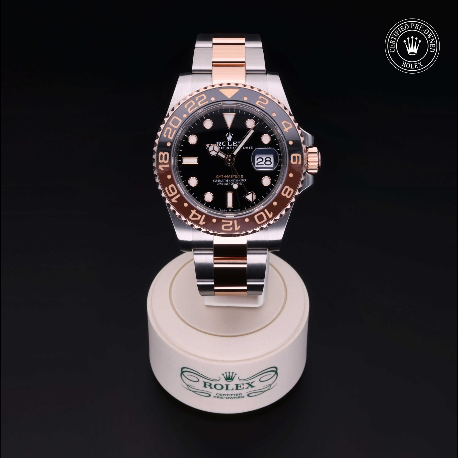 Rolex Certified Pre-owned GMT M126711CHNR-0002 front on black background