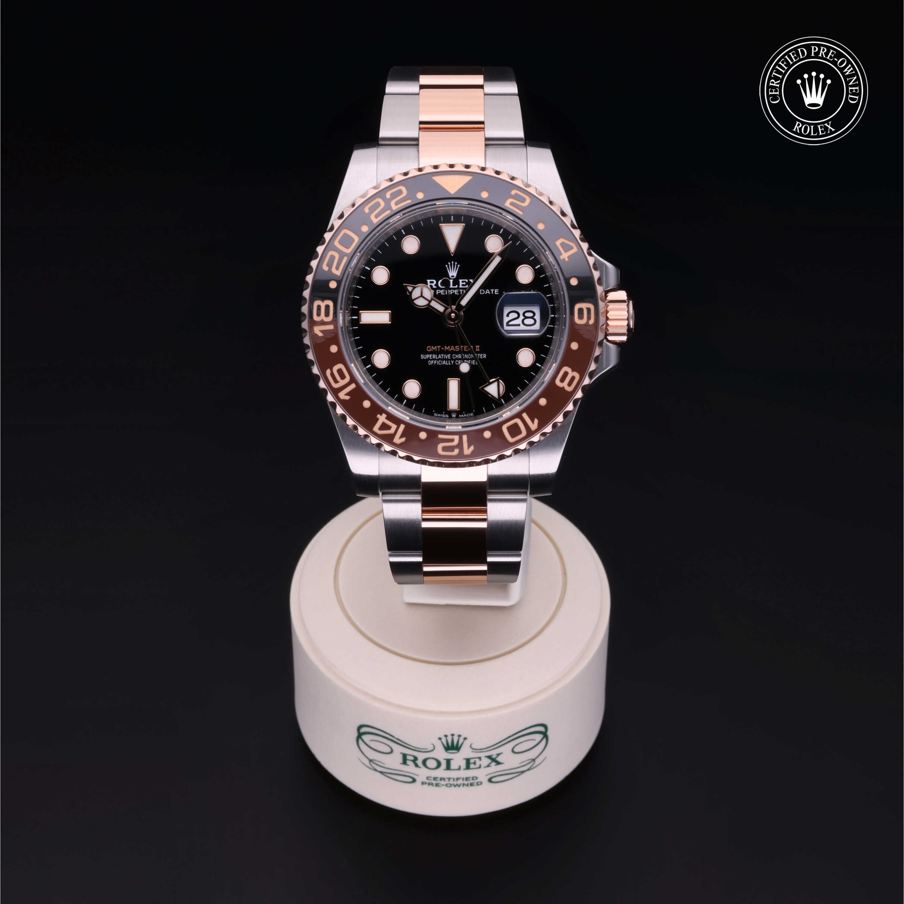 Rolex Certified Pre-owned GMT M126711CHNR-0002 front on black background