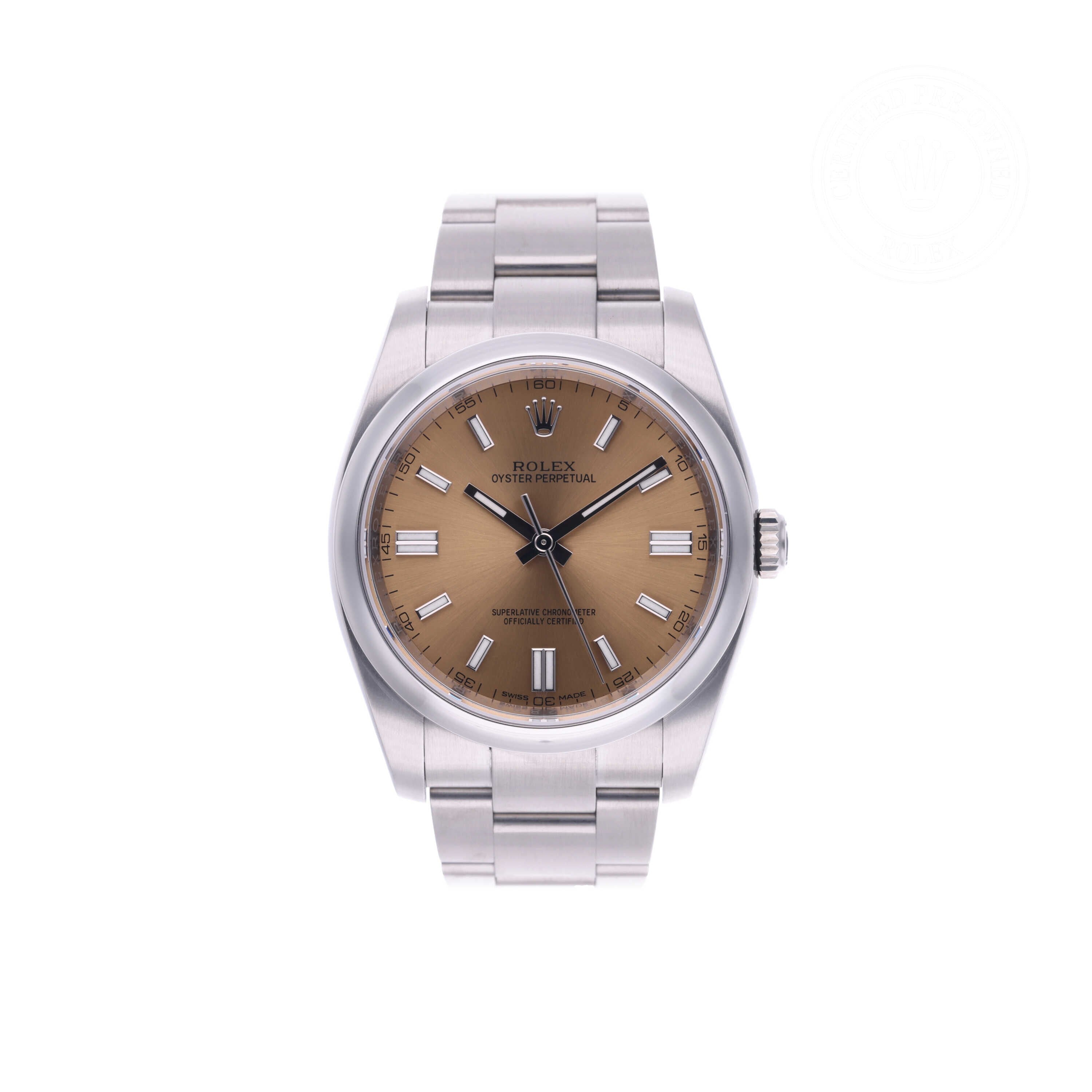 Rolex Certified Pre-owned Oyster Perpetual M116000-0011 front on white background