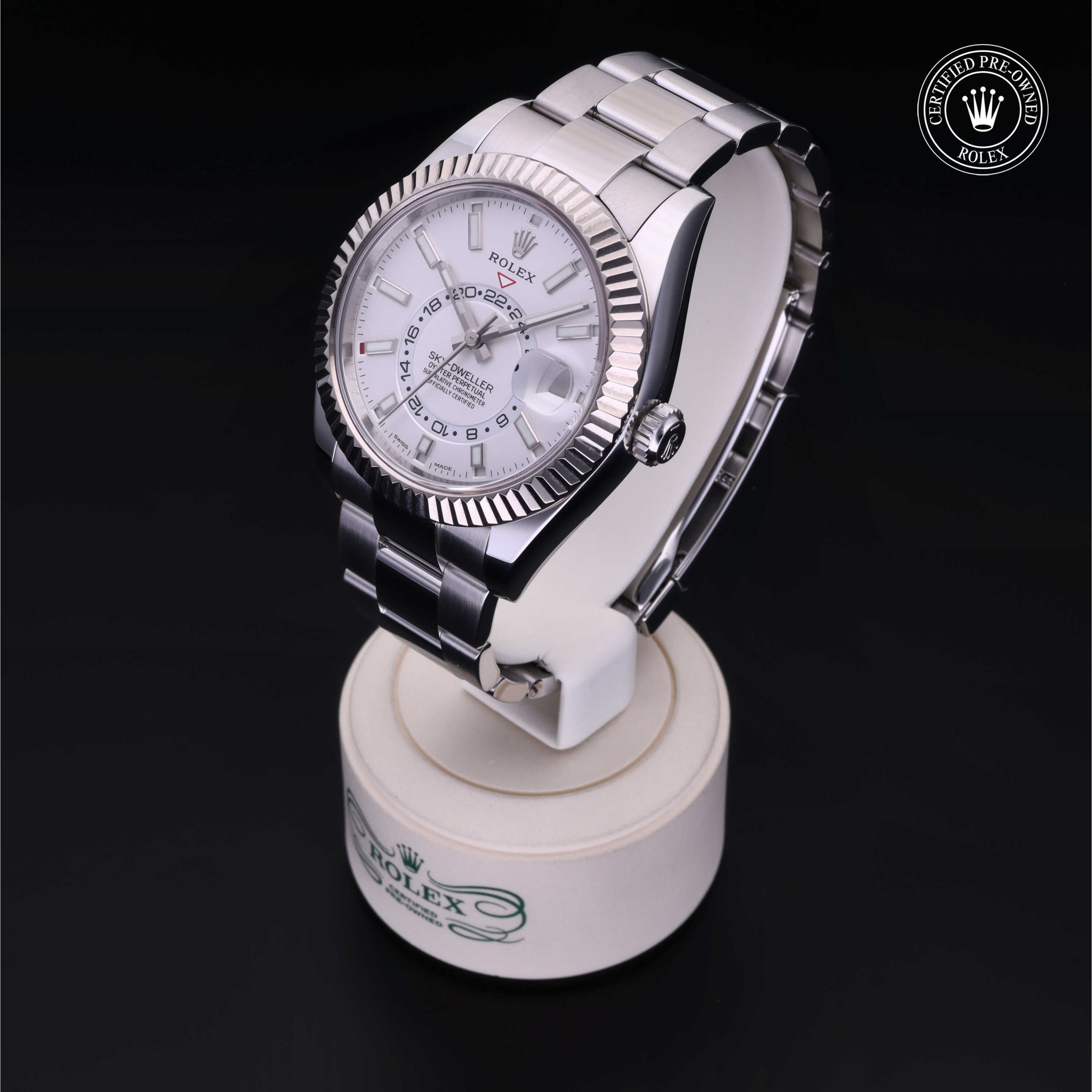 Rolex Certified Pre-owned Sky-Dweller M326934-0001 front on black background