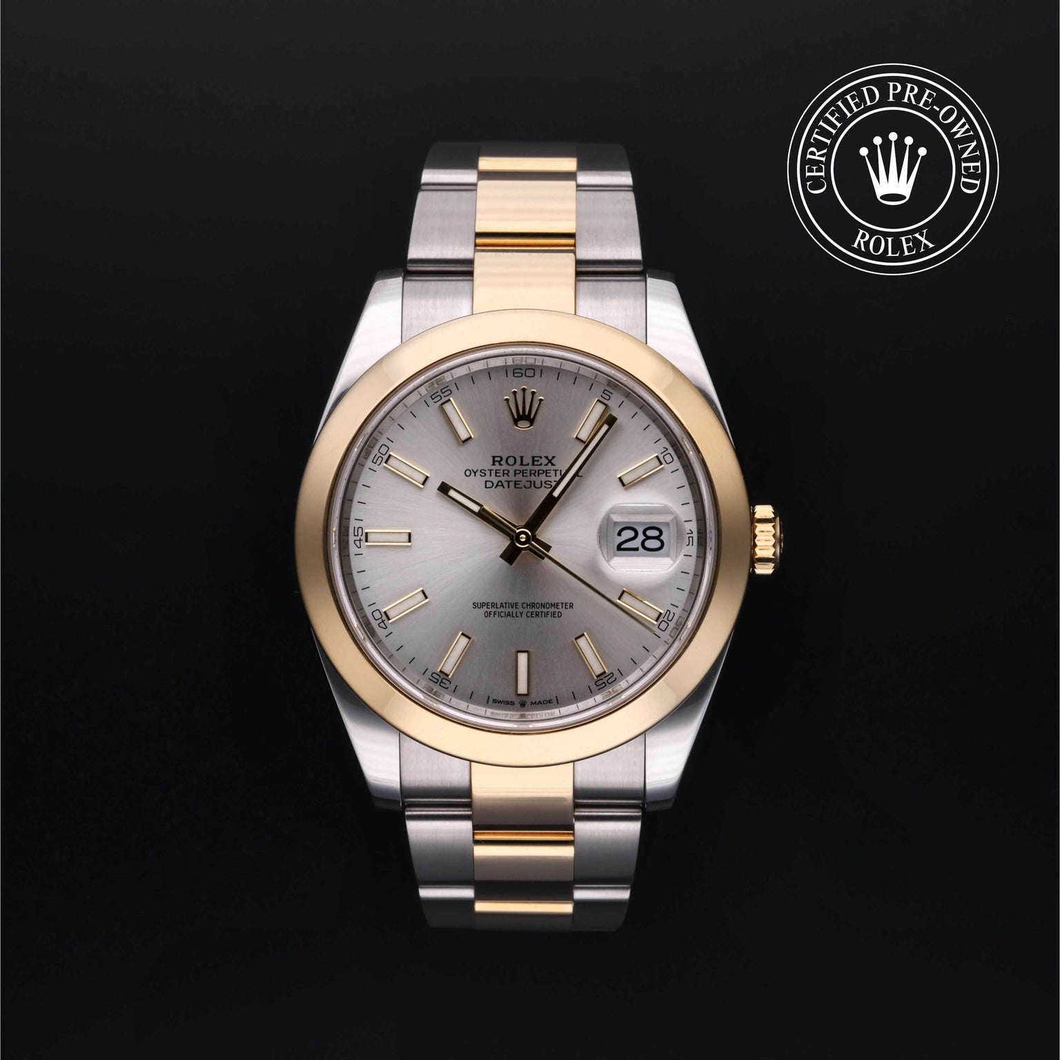 Rolex Certified Pre-owned Datejust M126303-0001 front on black background