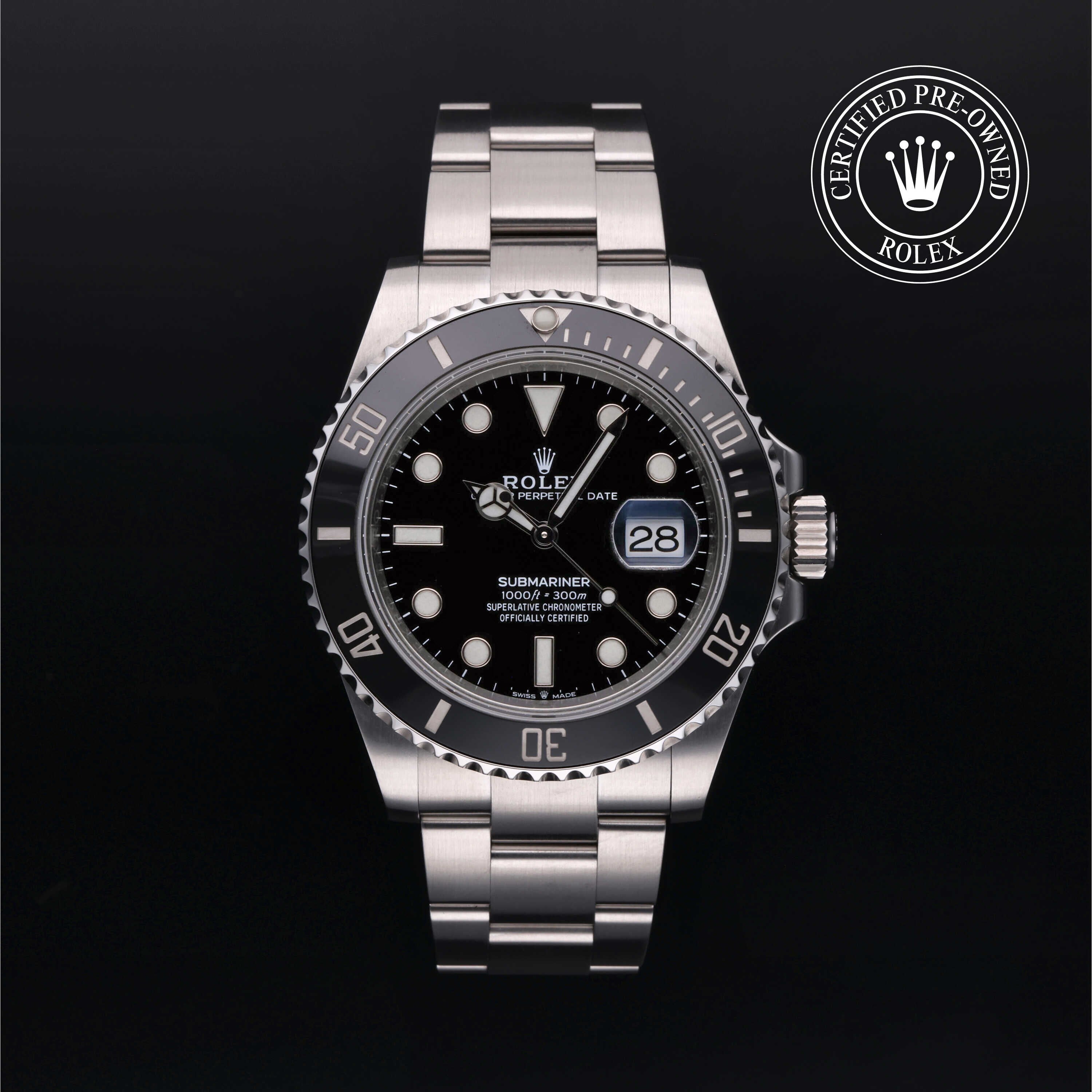Rolex Certified Pre-owned Submariner M126610LN-0001 front on black background