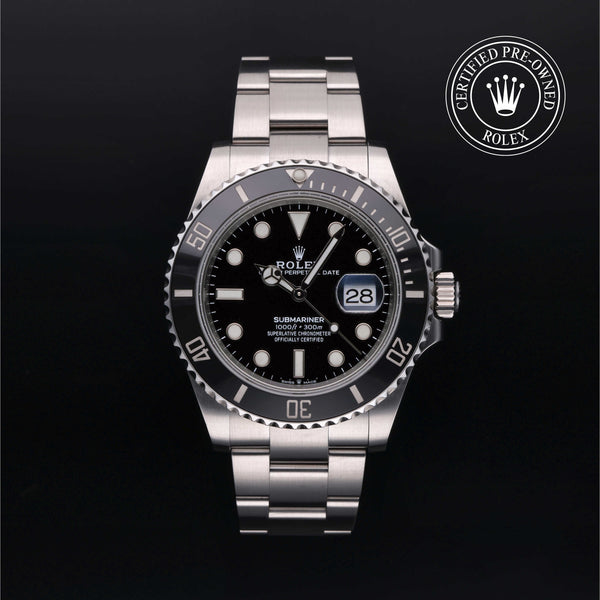 Rolex Certified Pre-owned Submariner M126610LN-0001 front on black background