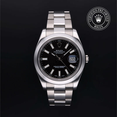 Rolex Certified Pre-owned Datejust M116300-0001 front on black background