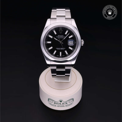 Rolex Certified Pre-owned Datejust M116300-0001 front on black background