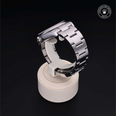 Rolex Certified Pre-owned Oyster Perpetual M114300-0001 front on black background