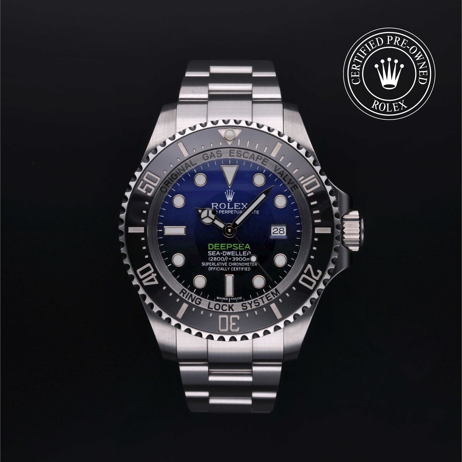 Rolex Certified Pre-owned Sea-Dweller M116660-0003 front on black background