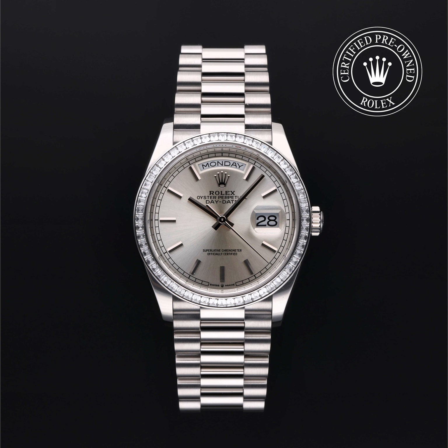 Rolex Certified Pre-owned Day-date M128396TBR-0004 front on black background