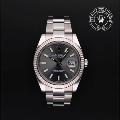 Rolex Certified Pre-owned Datejust M126334-0013 front on black background