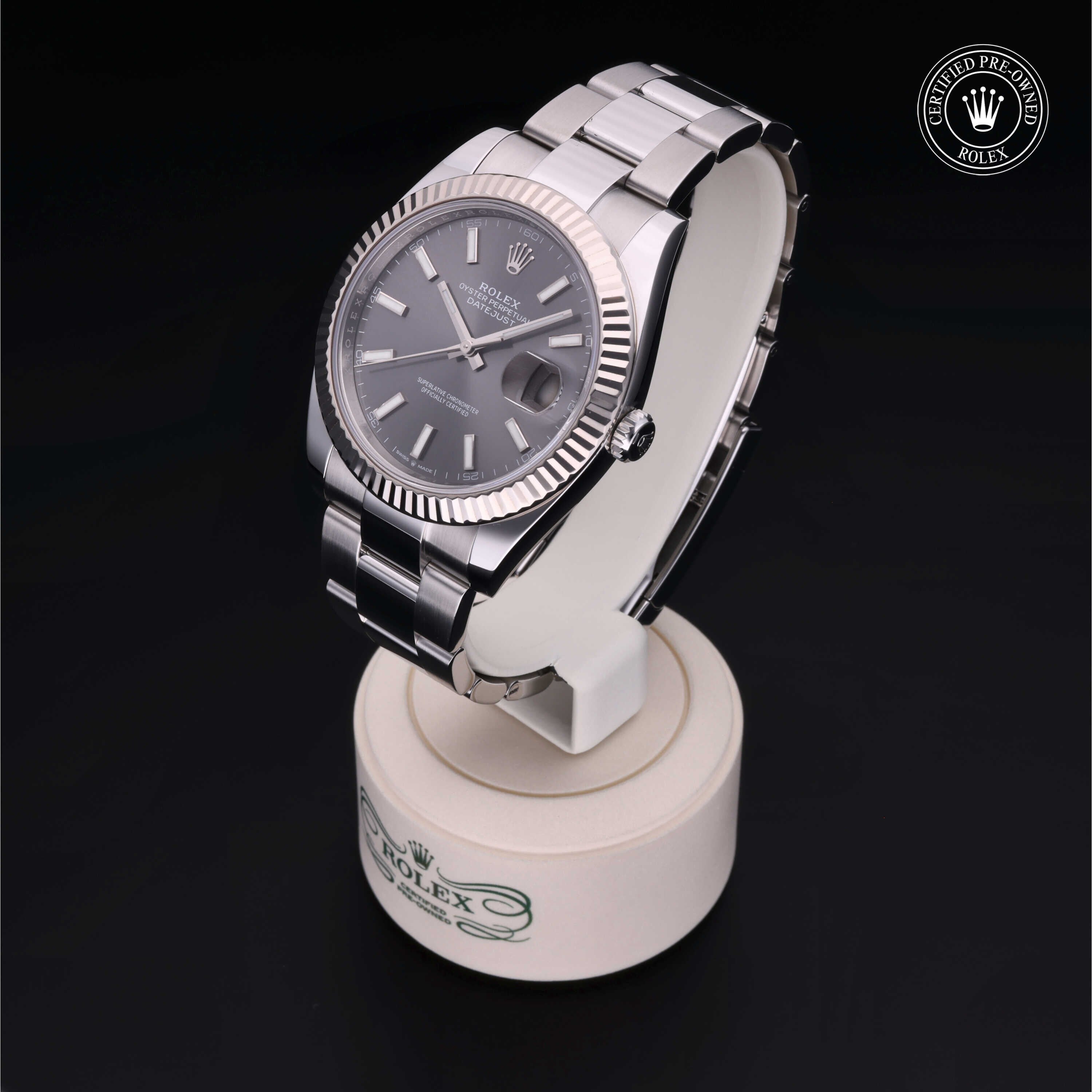 Rolex Certified Pre-owned Datejust M126334-0013 front on black background