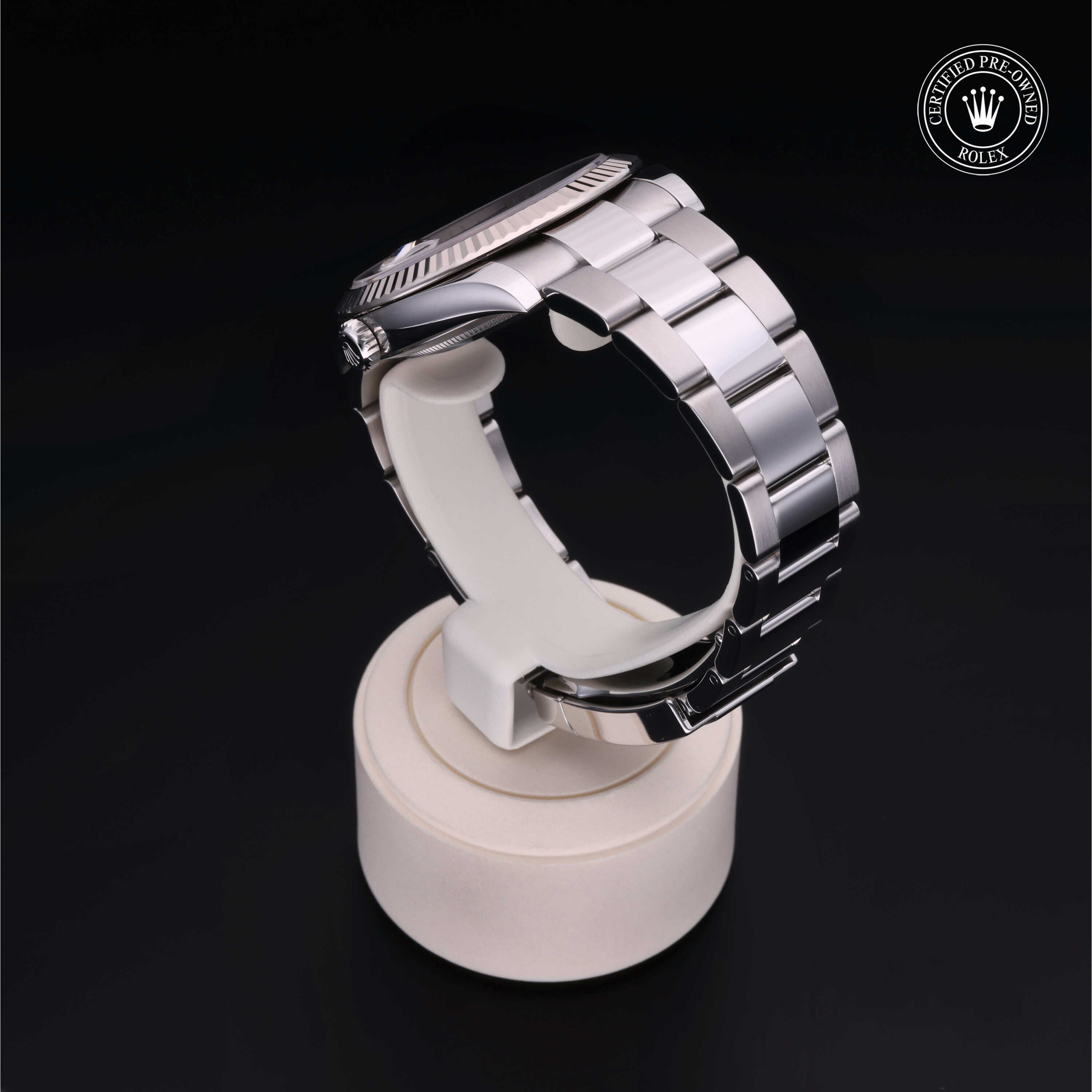 Rolex Certified Pre-owned Datejust M126334-0013 front on black background