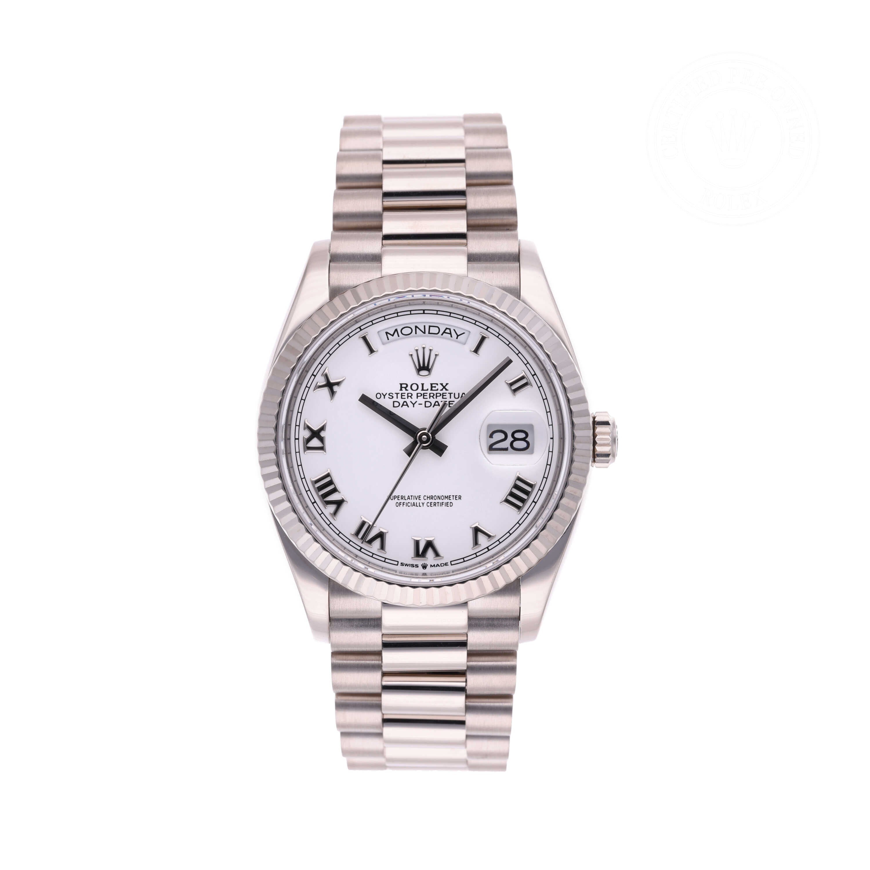 Rolex Certified Pre-owned Day-date M128239-0038 front on white background