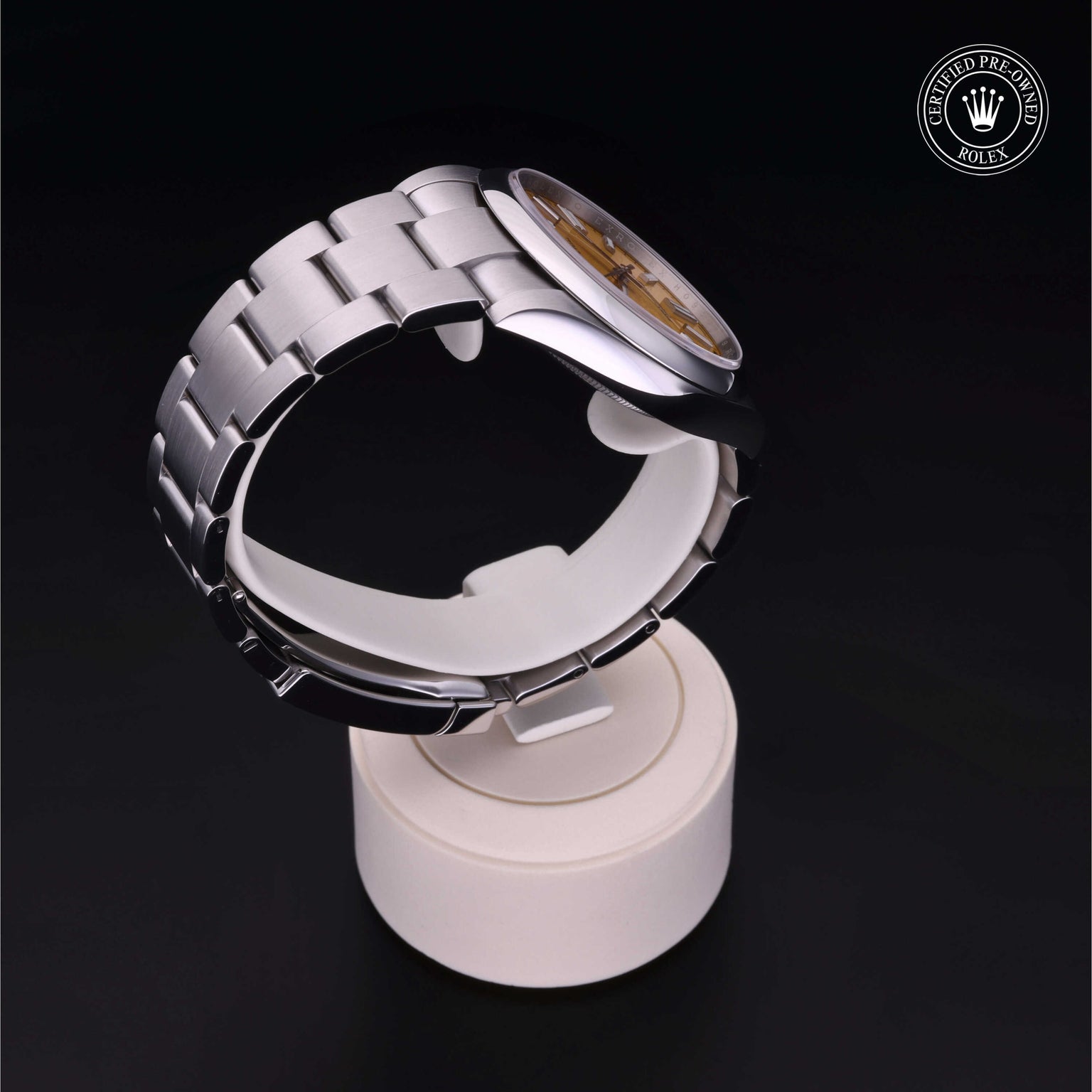 Rolex Certified Pre-owned Oyster Perpetual M124300-0004 front on black background