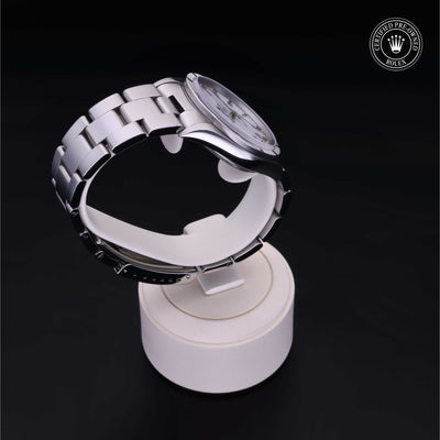 Rolex Certified Pre-owned Air-King M14010-0005 front on black background