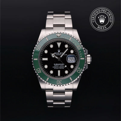 Rolex Certified Pre-owned Submariner M126610LV-0002 front on black background