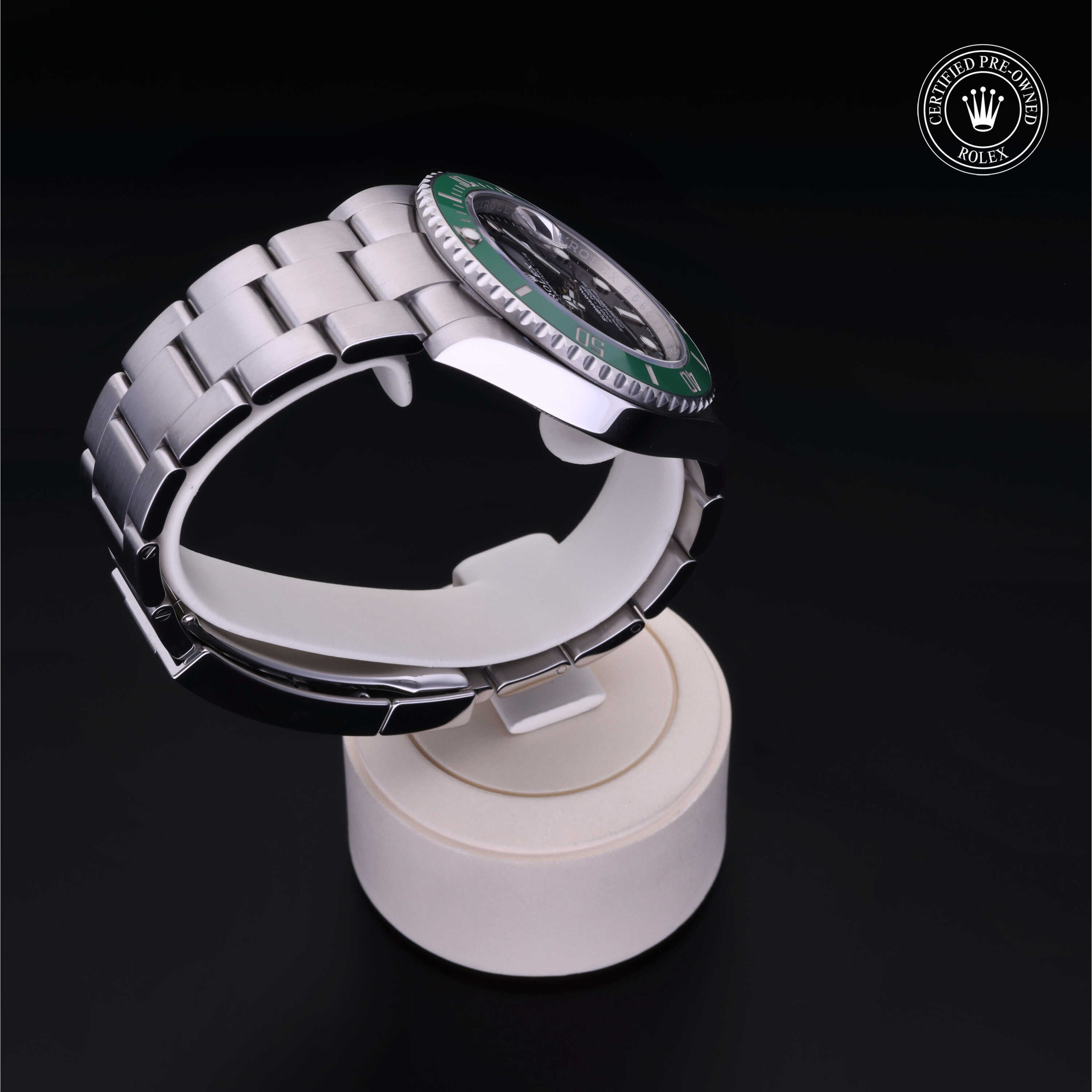 Rolex Certified Pre-owned Submariner M126610LV-0002 front on black background