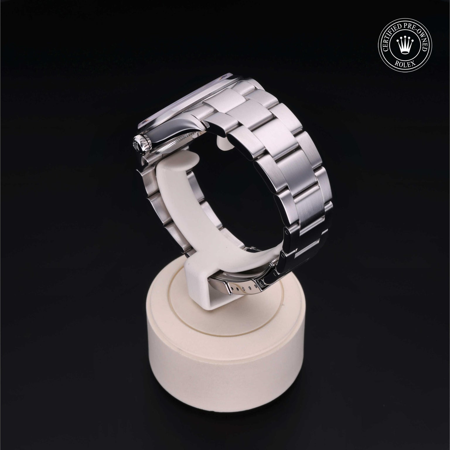 Rolex Certified Pre-owned Explorer M114270-0002 front on black background