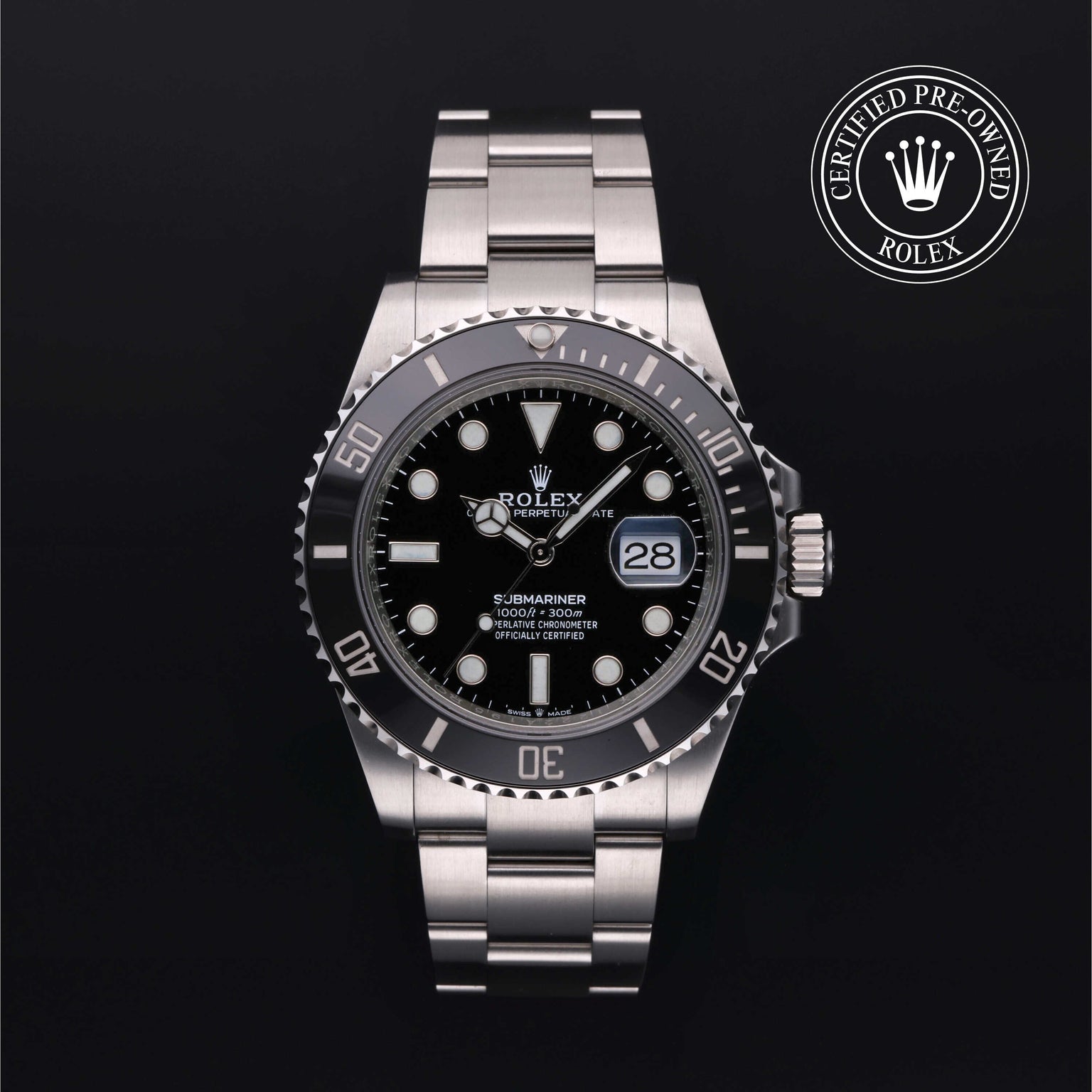 Rolex Certified Pre-owned Submariner M126610LN-0001 front on black background