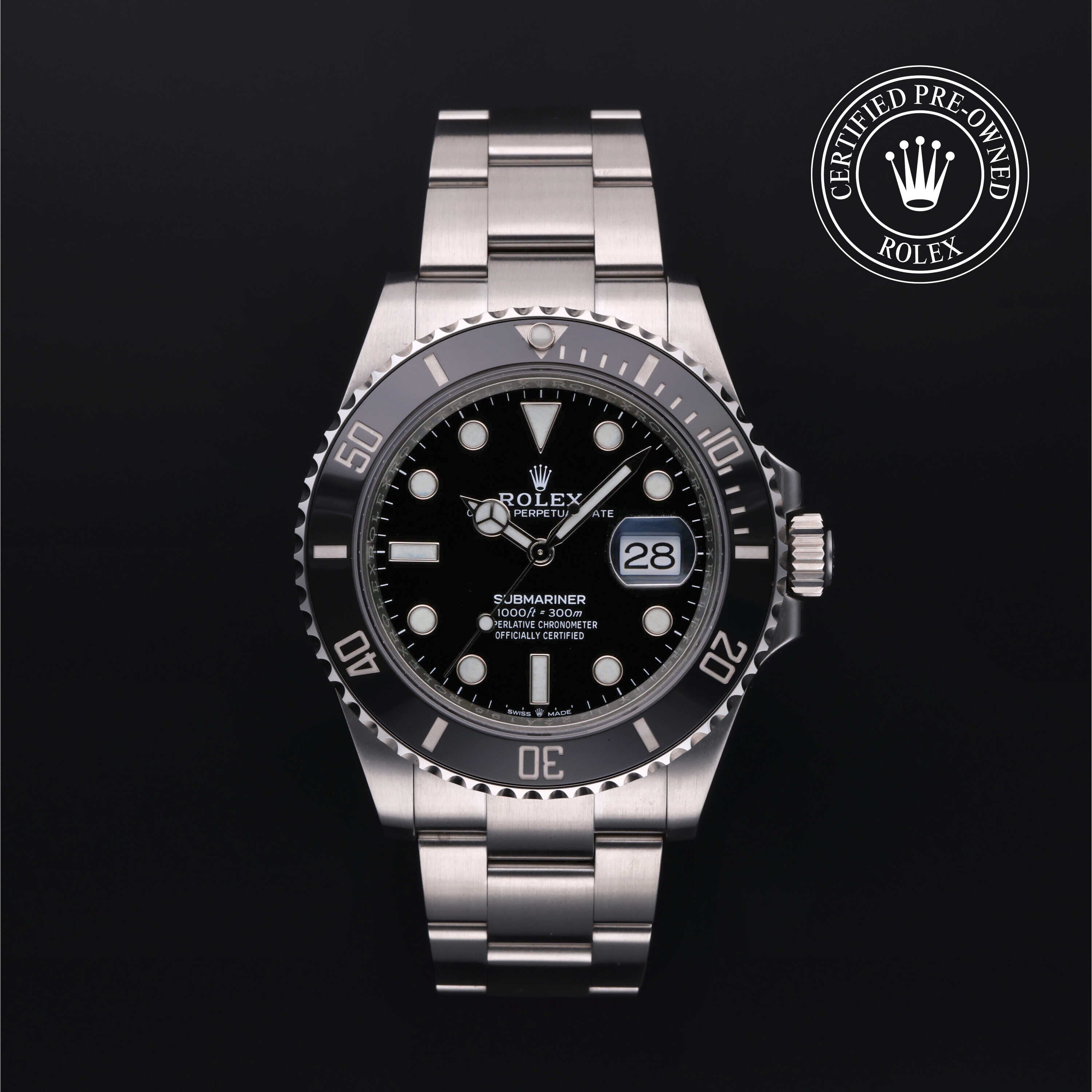 Rolex Certified Pre-owned Submariner M126610LN-0001 front on black background