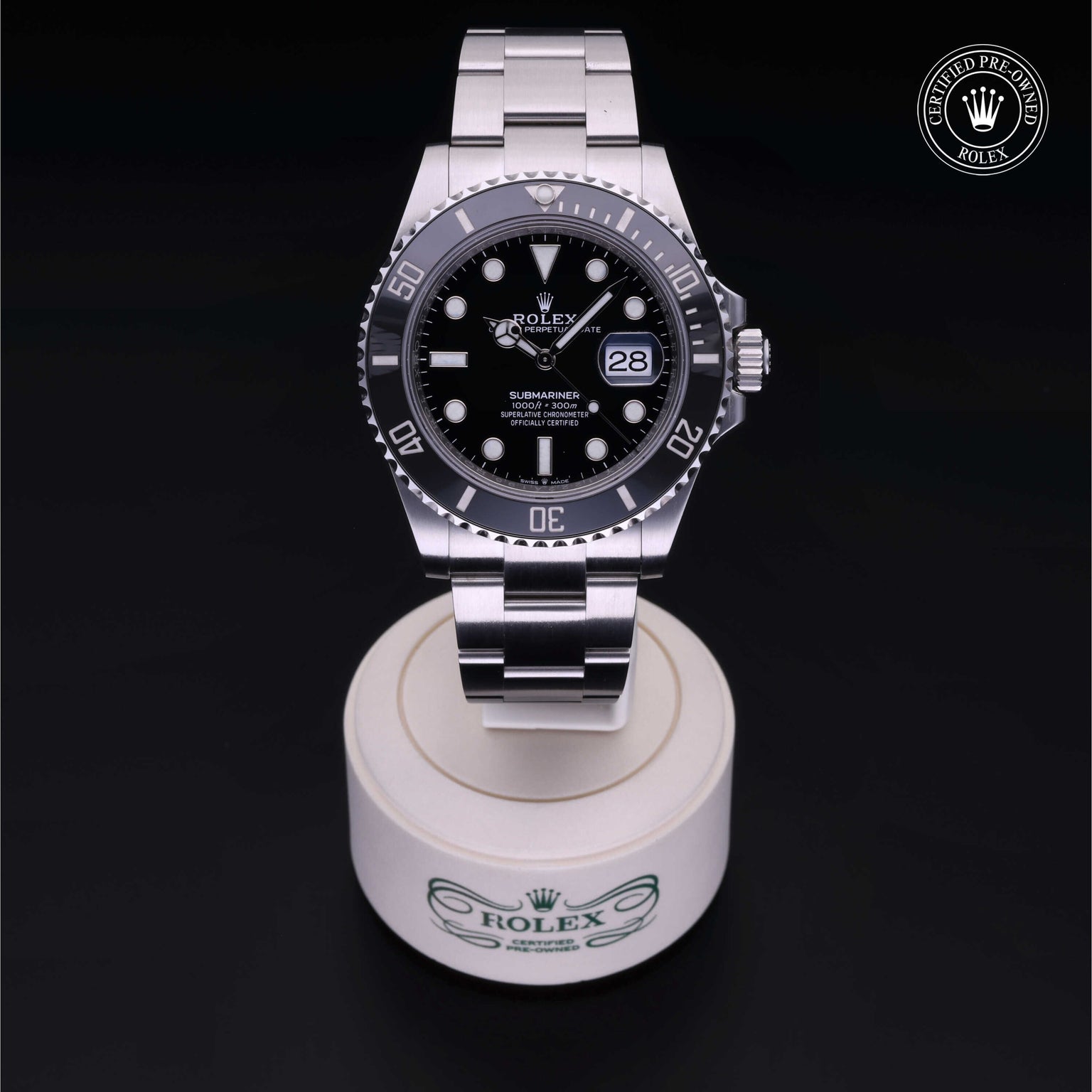 Rolex Certified Pre-owned Submariner M126610LN-0001 front on black background