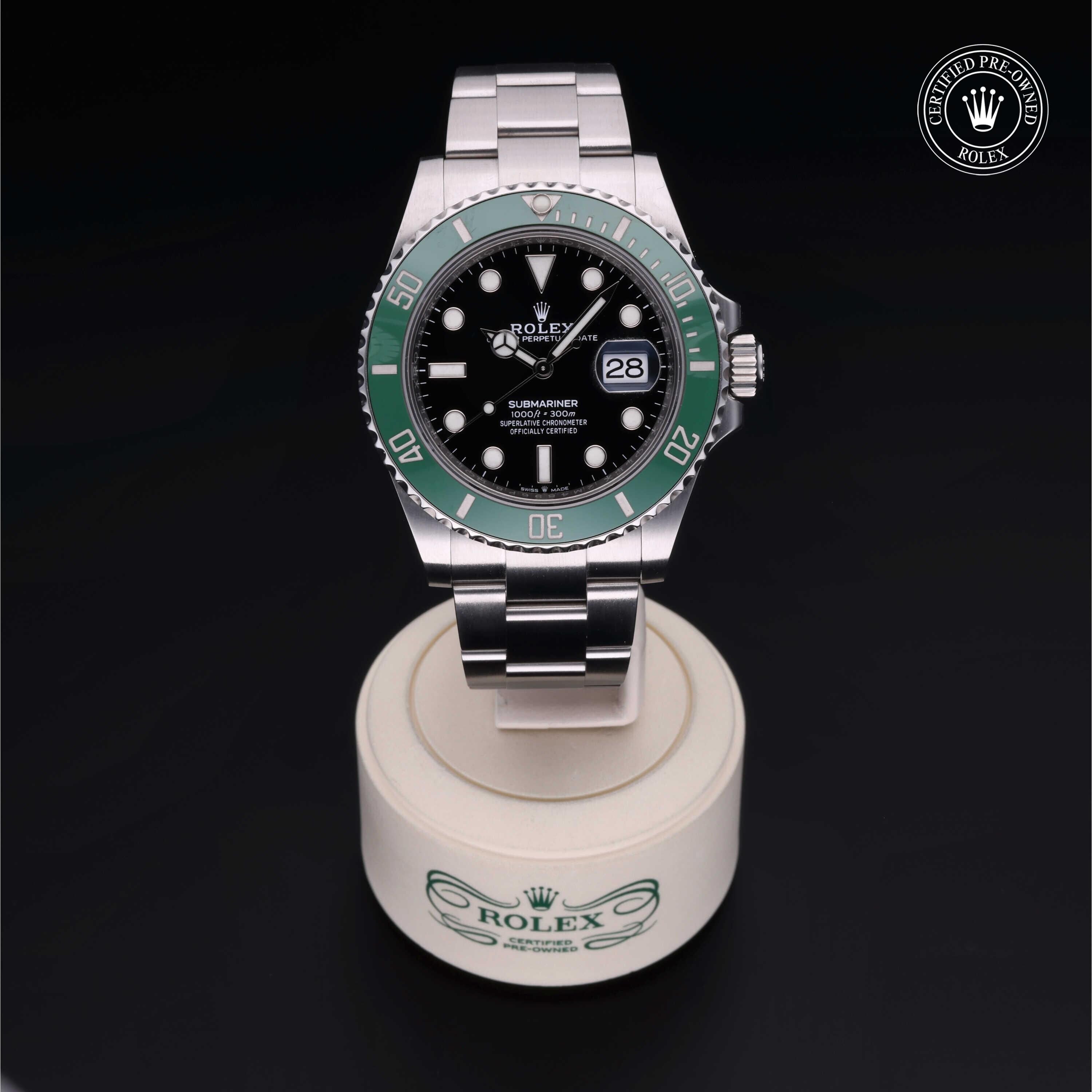 Rolex CPO Submariner M126610LV front on white background