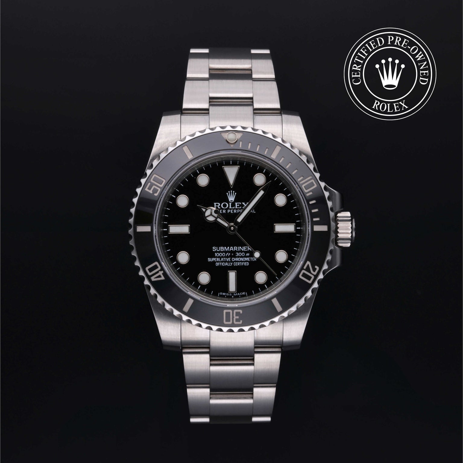 Rolex Certified Pre-owned Submariner M114060-0002 front on black background