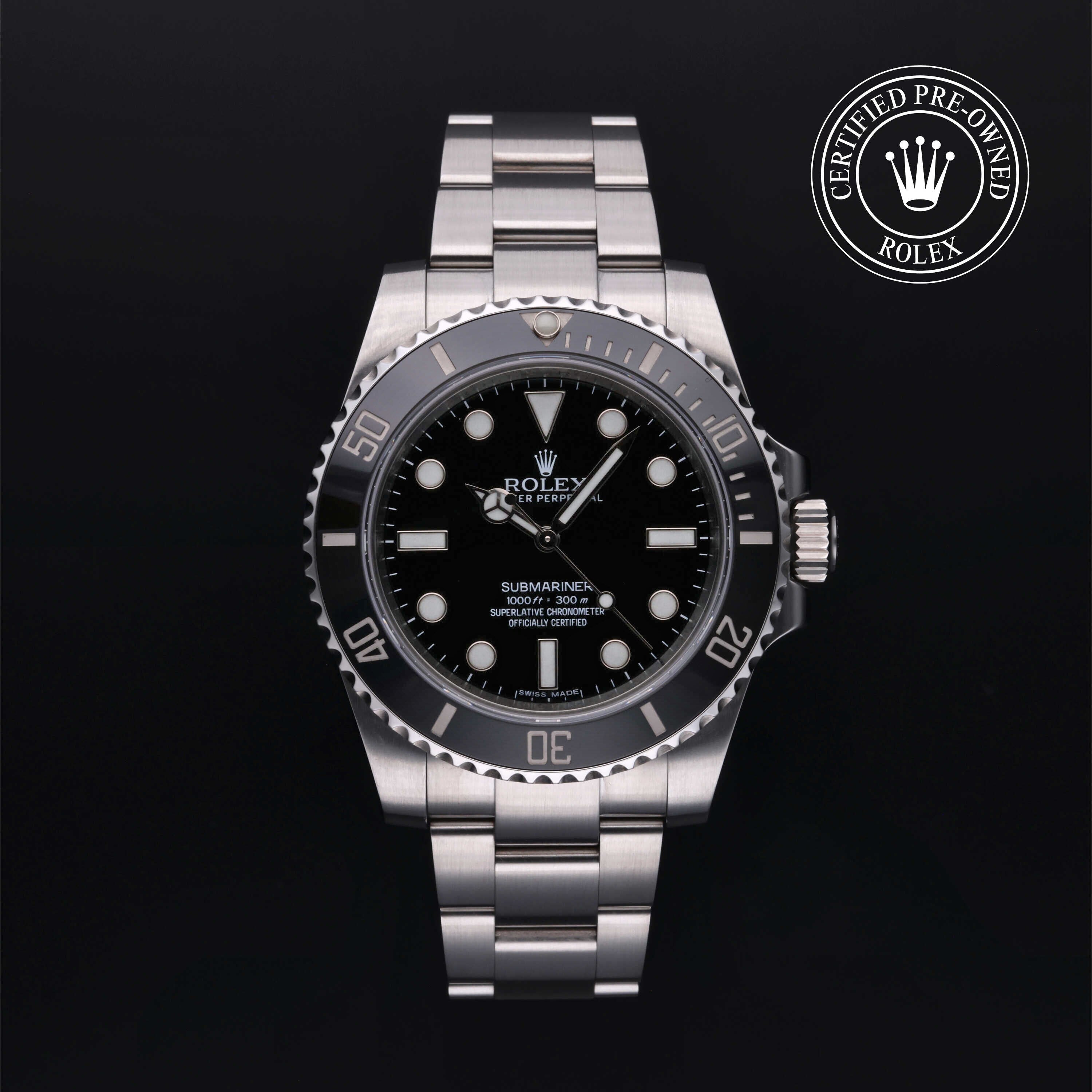 Rolex Certified Pre-owned Submariner M114060-0002 front on black background