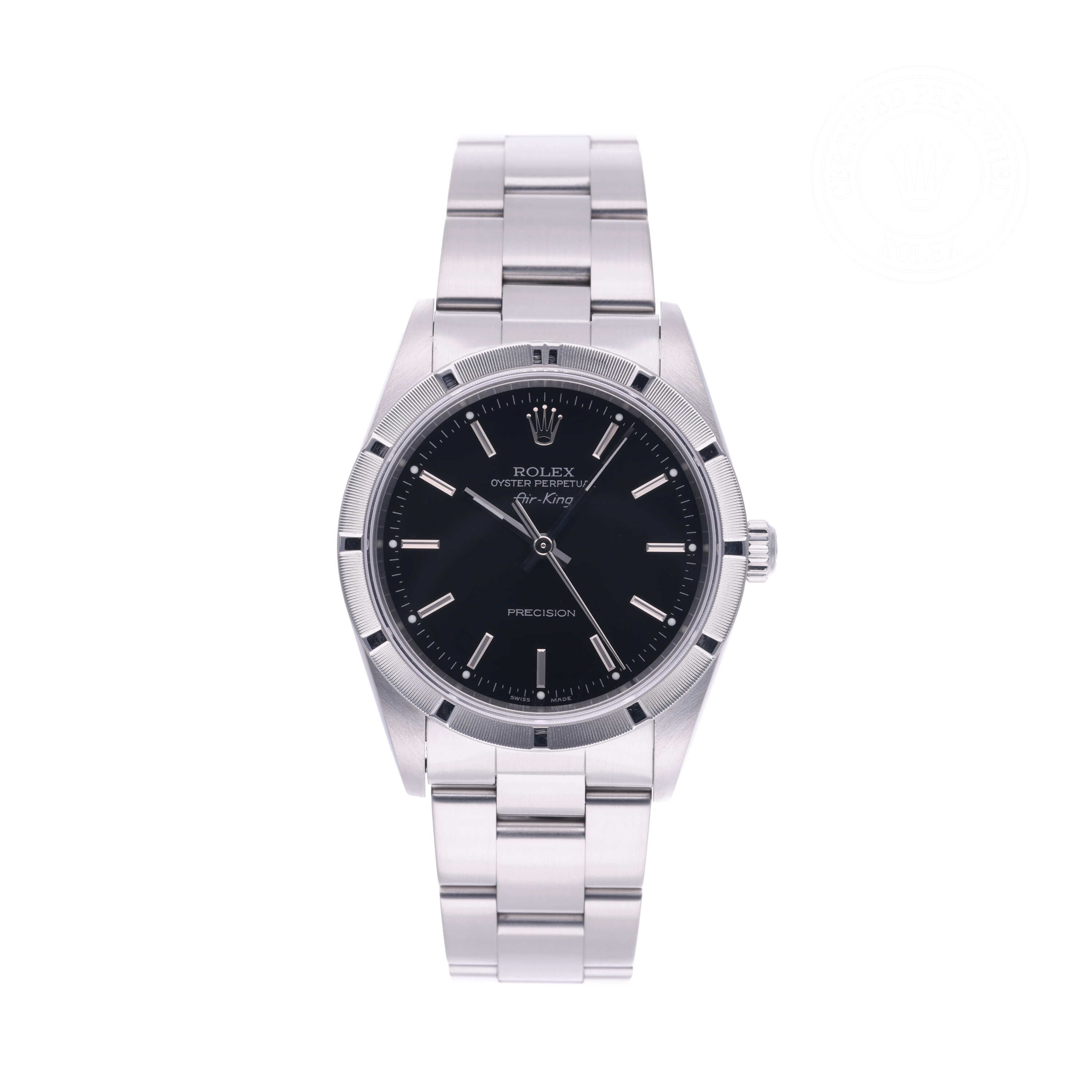 Rolex Certified Pre-owned Air-King M14010M-0012 front on white background