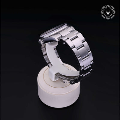 Rolex Certified Pre-owned Explorer M114270-0002 front on black background