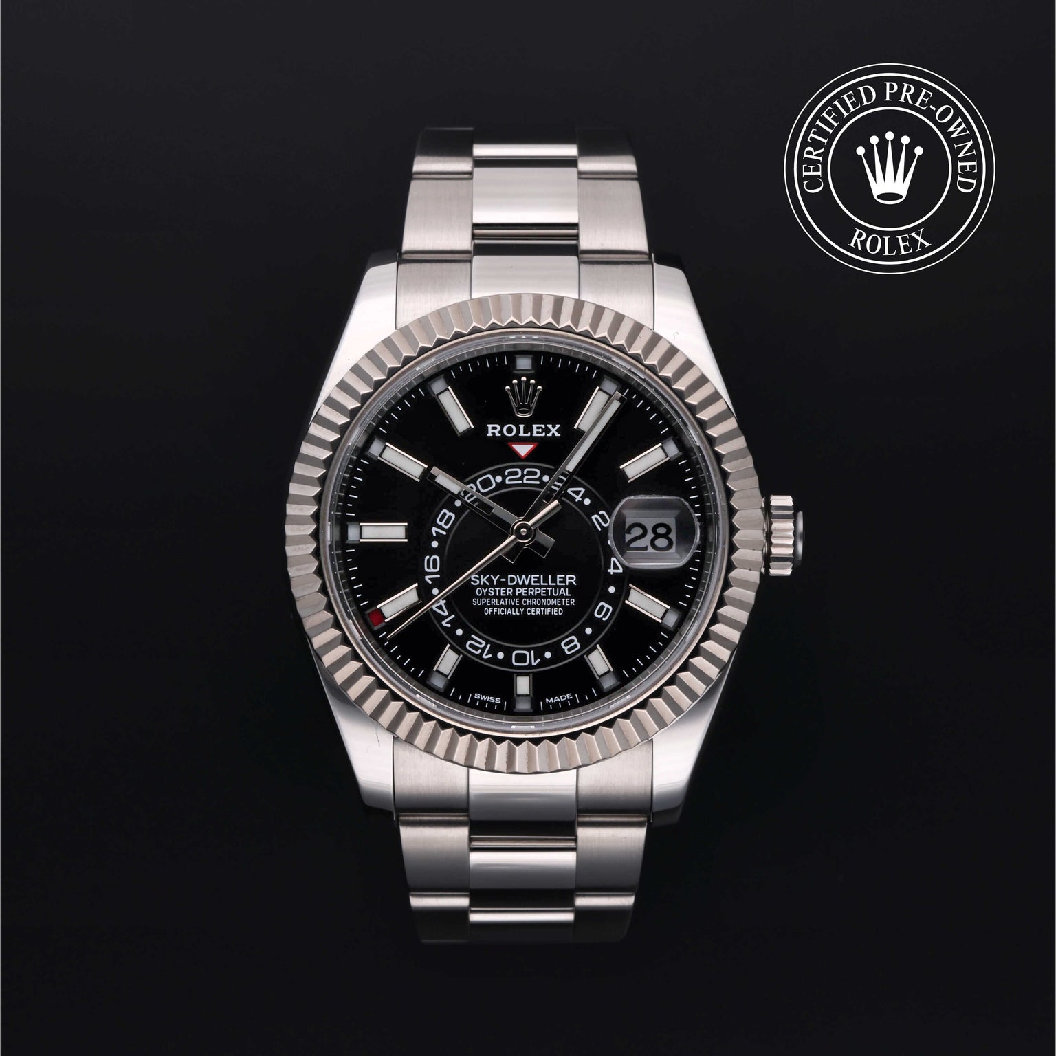 Rolex Certified Pre-owned Sky-Dweller M326934-0005 front on black background