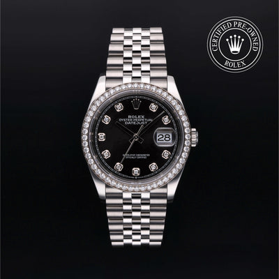 Rolex Certified Pre-owned Datejust M126284RBR-0019 front on black background