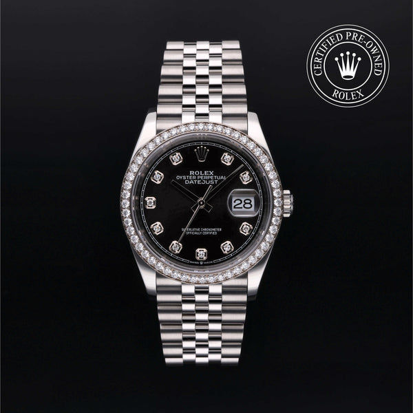 Rolex Certified Pre-owned Datejust M126284RBR-0019 front on black background