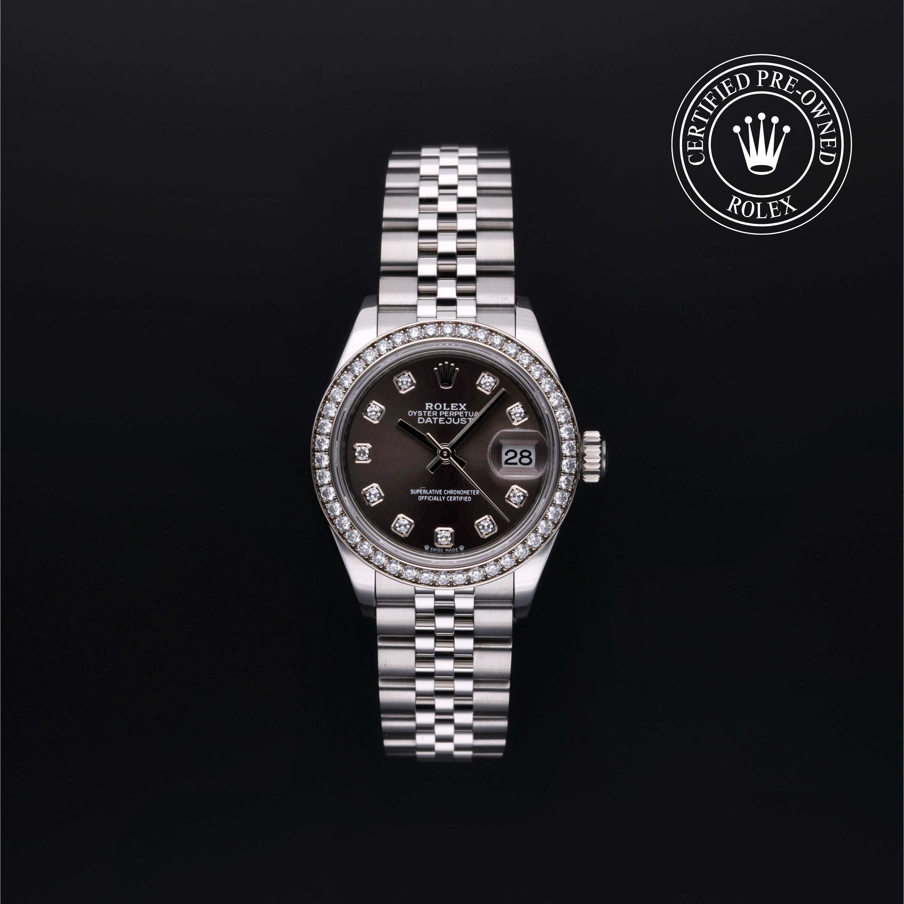 Rolex Certified Pre-owned Lady Datejust M279384RBR-0017 front on black background