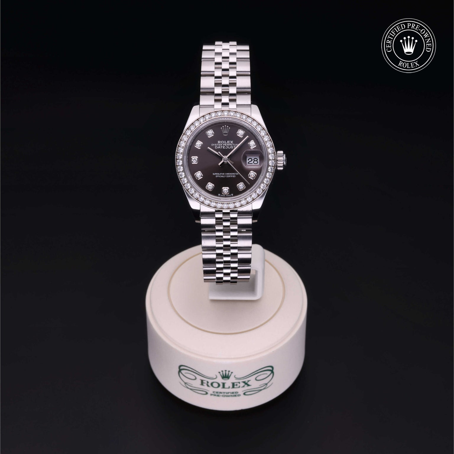 Rolex Certified Pre-owned Lady Datejust M279384RBR-0017 front on black background