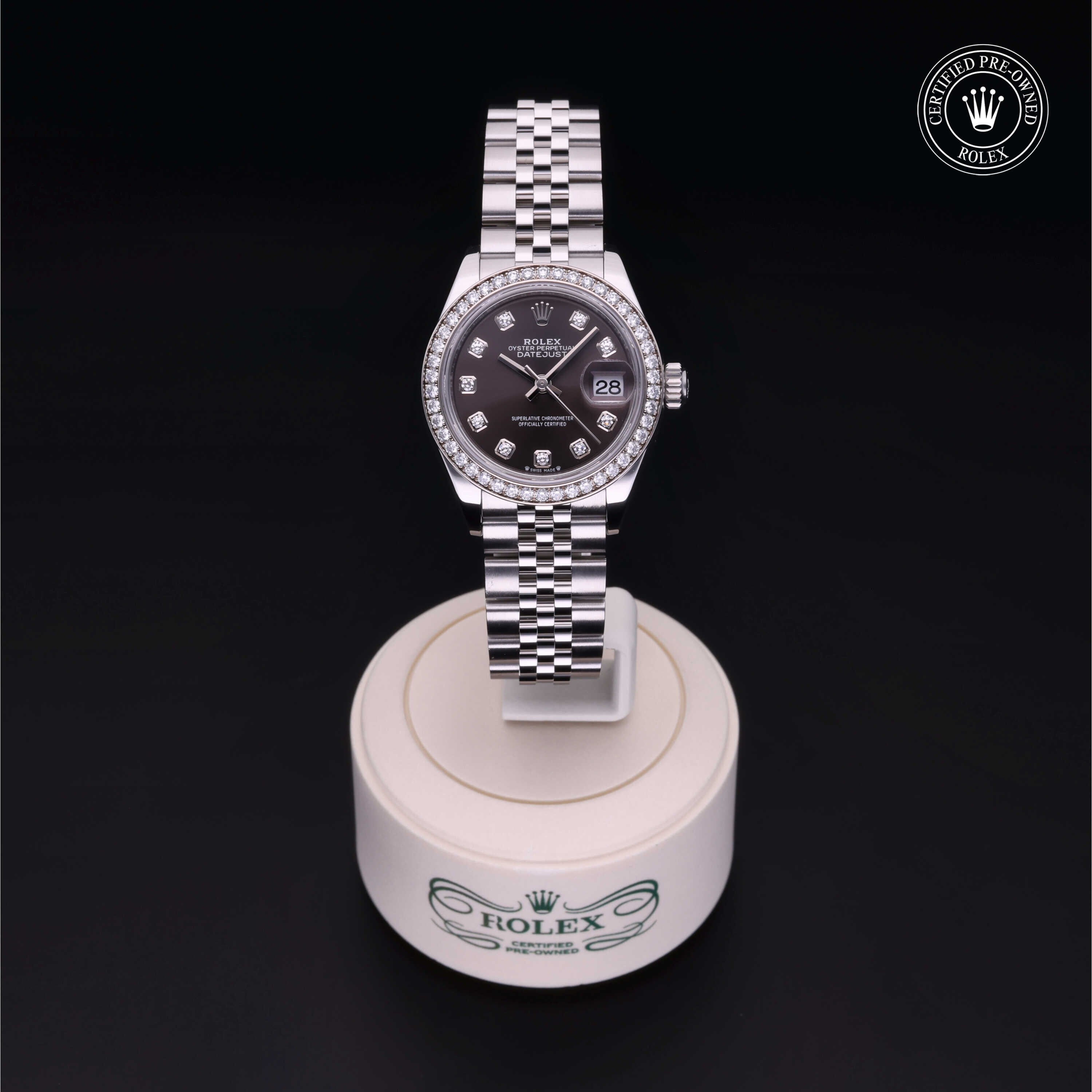 Rolex Certified Pre-owned Lady Datejust M279384RBR-0017 front on black background