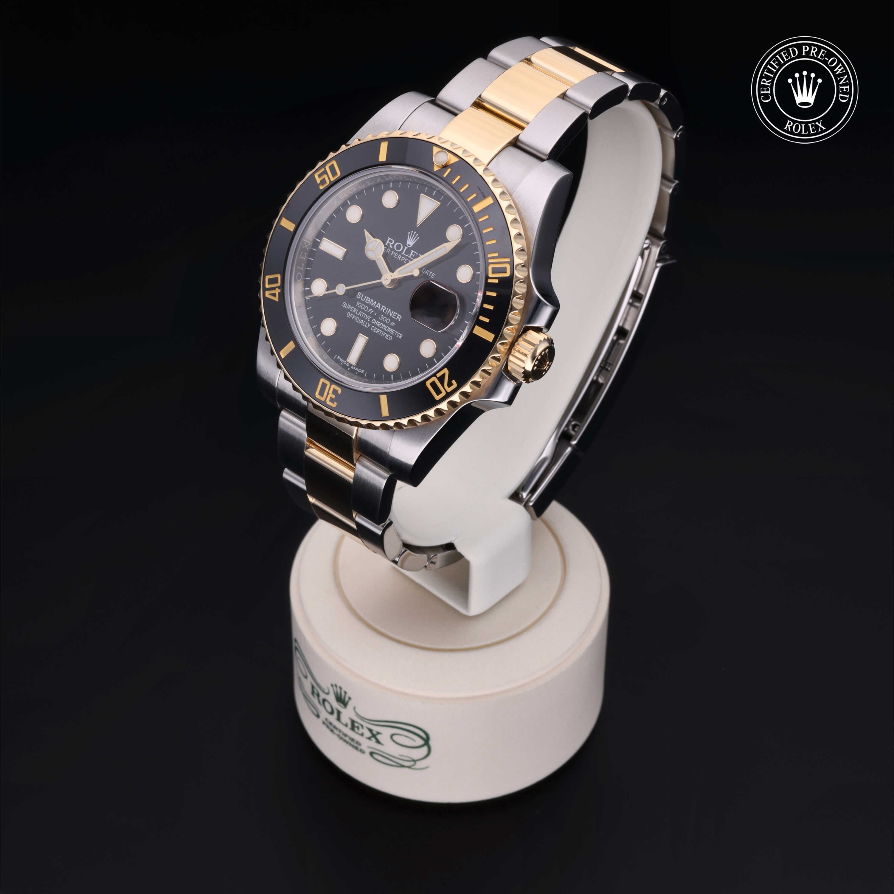 Rolex Certified Pre-owned Submariner M116613LN-0001 front on black background