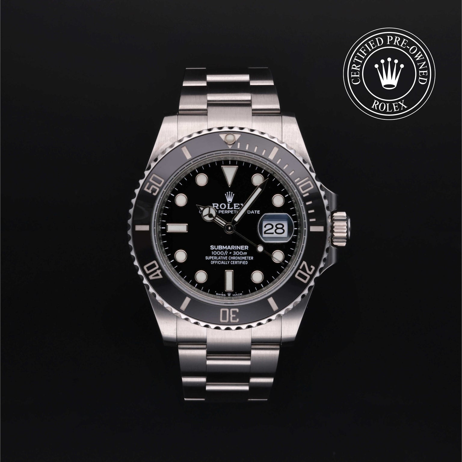 Rolex Certified Pre-owned Submariner M126610LN-0001 front on black background