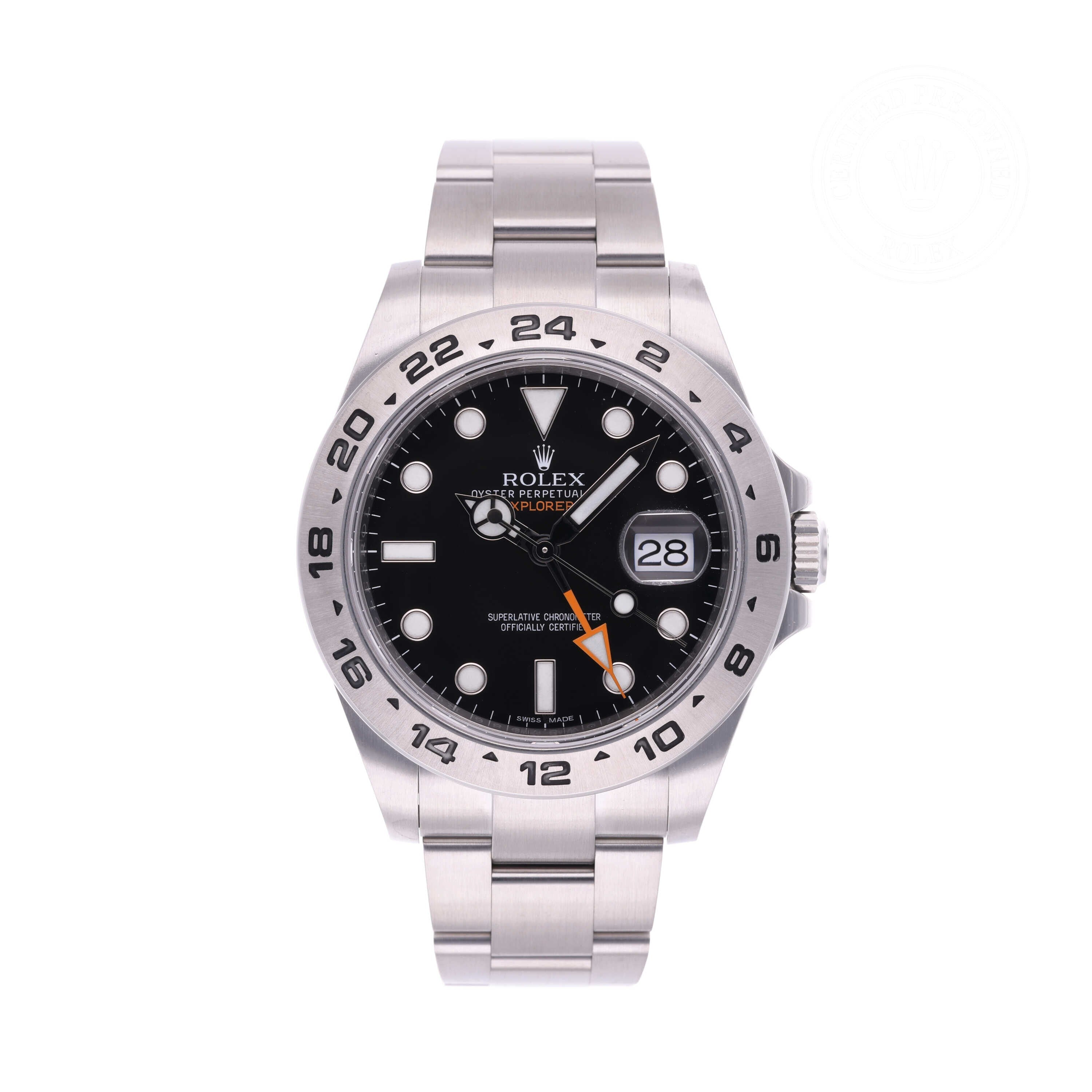 Rolex Certified Pre-owned Explorer M216570-0002 front on white background