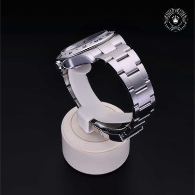 Rolex Certified Pre-owned Explorer M216570-0001 front on black background