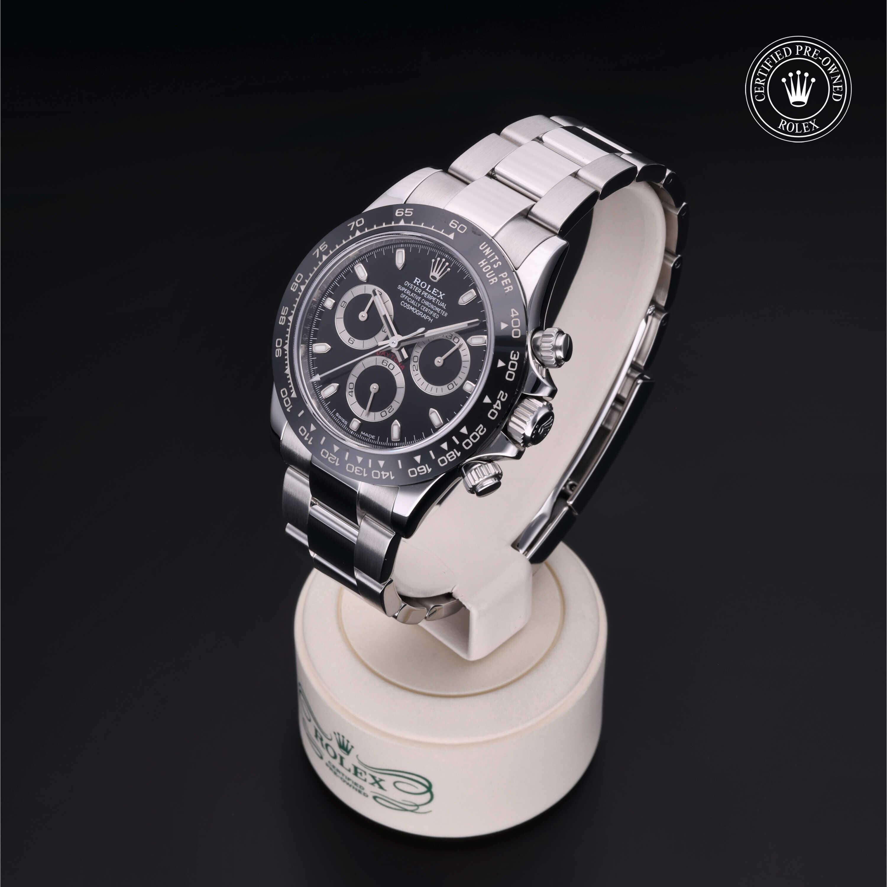Rolex Certified Pre-owned Daytona M116500LN-0002 front on black background