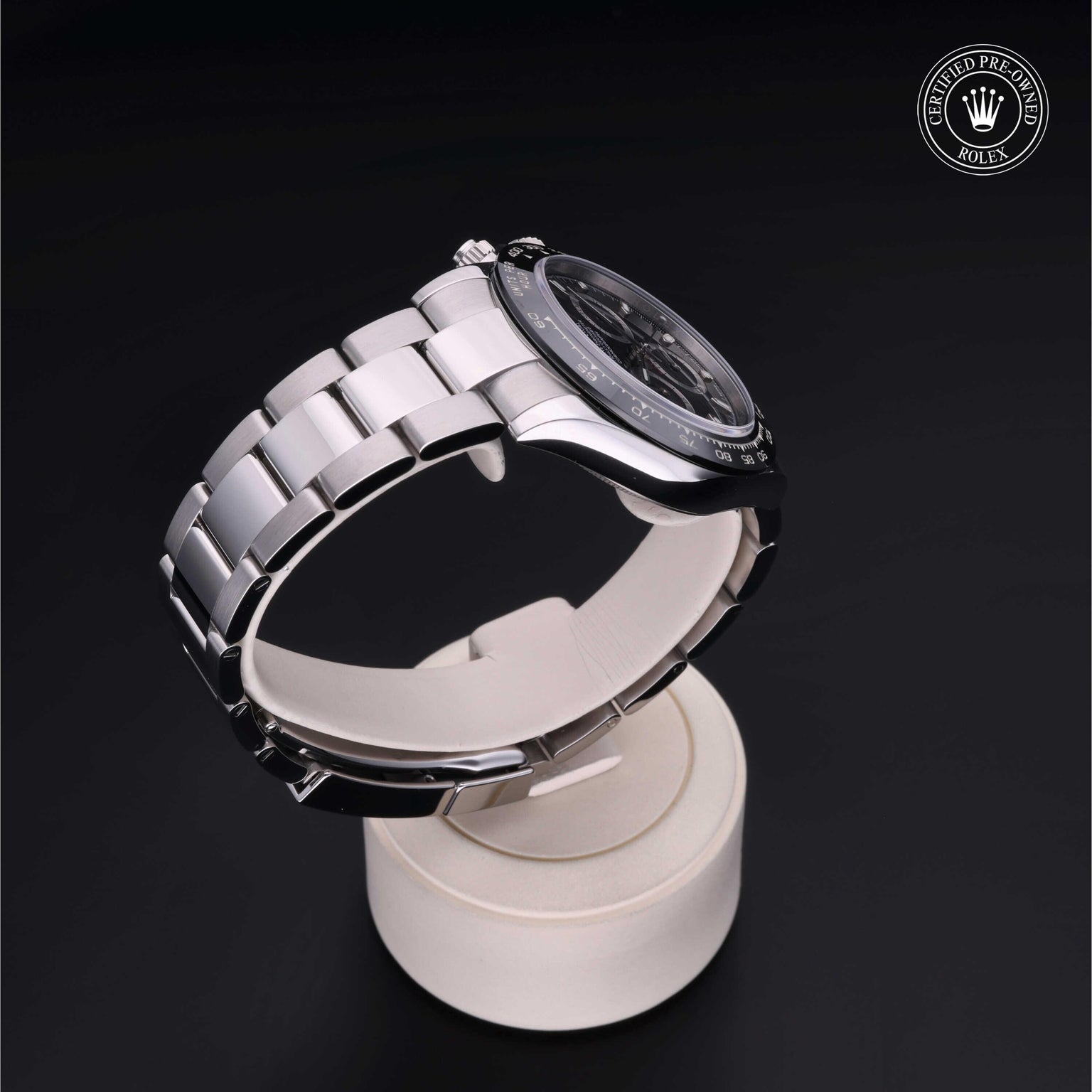 Rolex Certified Pre-owned Daytona M116500LN-0002 front on black background