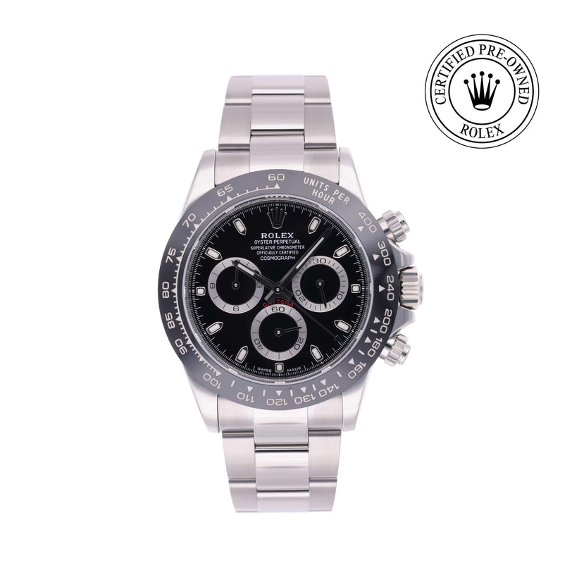 Rolex Certified Pre-owned Daytona M116500LN-0002 front on white background
