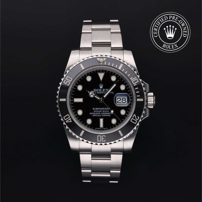 Rolex Certified Pre-owned Submariner M116610LN-0001 front on black background