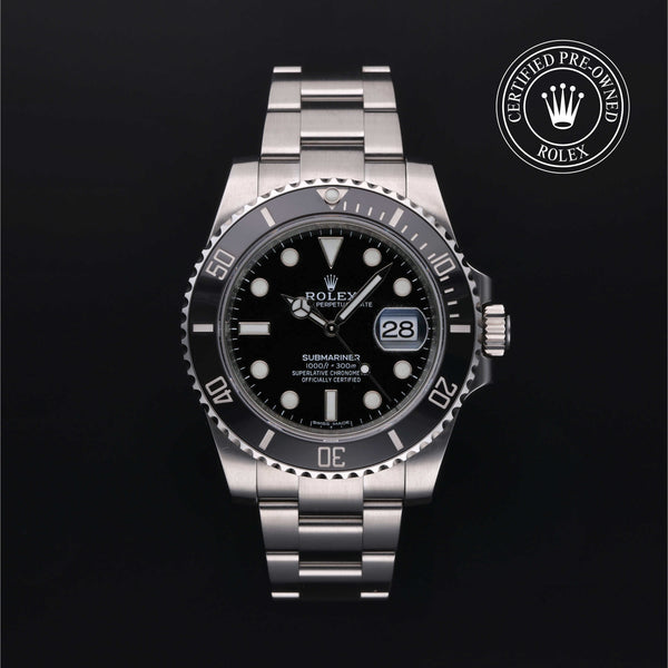 Rolex Certified Pre-owned Submariner M116610LN-0001 front on black background