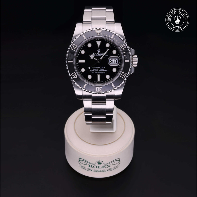 Rolex Certified Pre-owned Submariner M116610LN-0001 front on black background