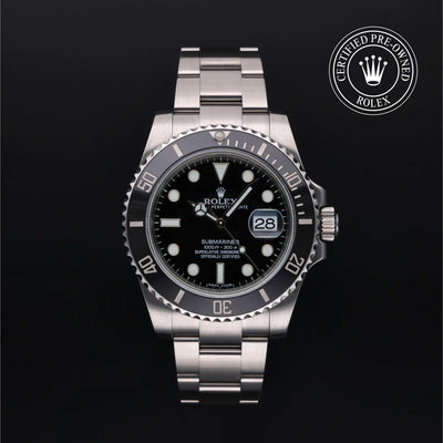 Rolex Certified Pre-owned Submariner M116610LN-0001 front on black background