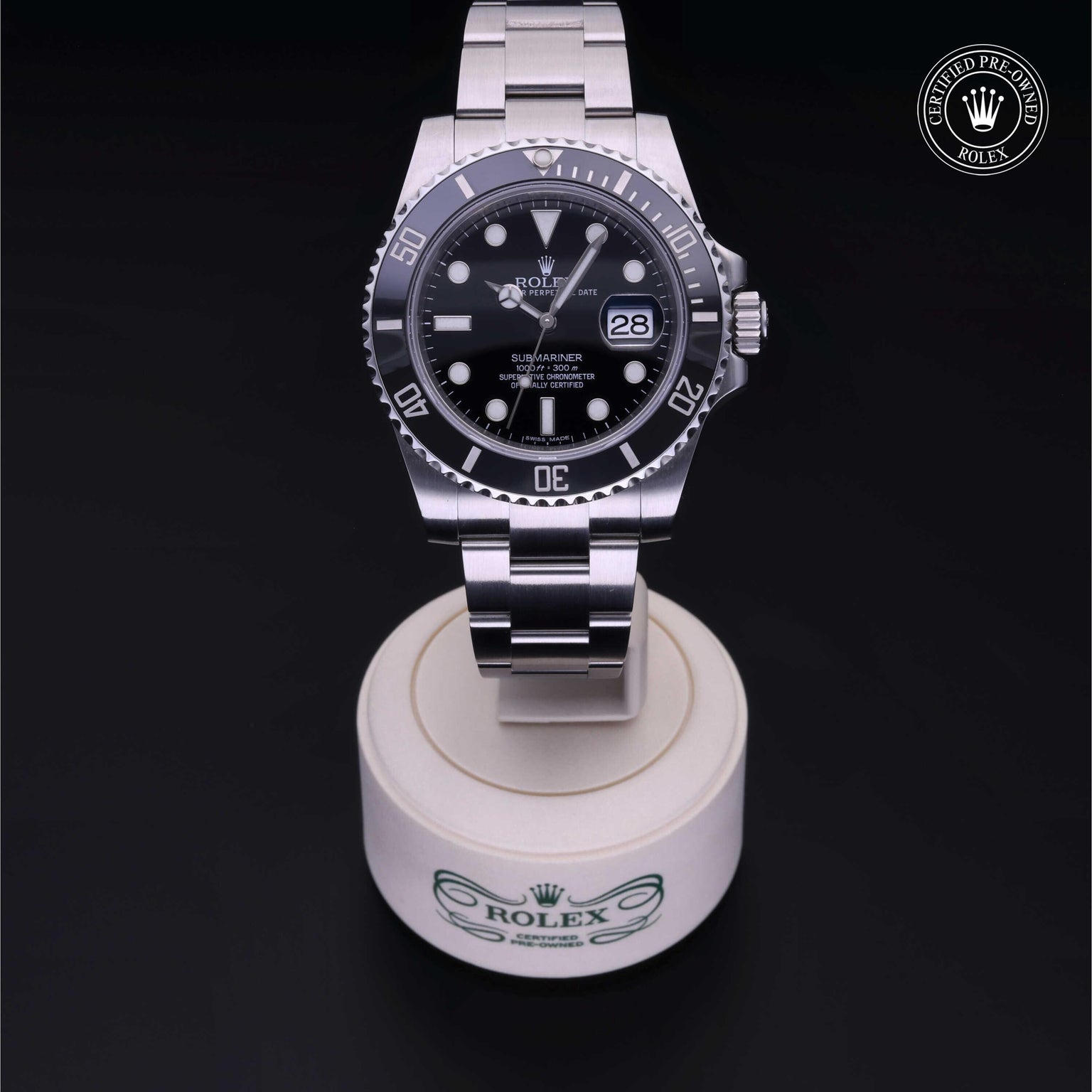 Rolex Certified Pre-owned Submariner M116610LN-0001 front on black background