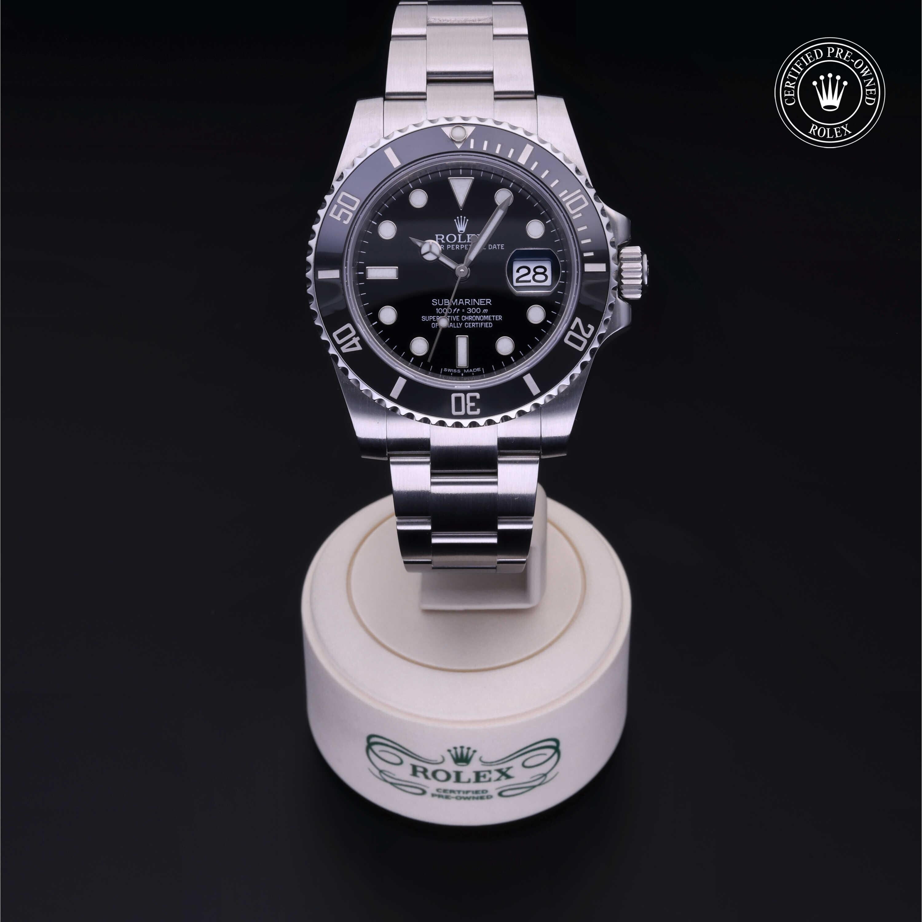 Rolex Certified Pre-owned Submariner M116610LN-0001 front on black background