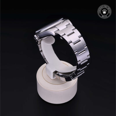 Rolex Certified Pre-owned Explorer M214270-0001 front on black background